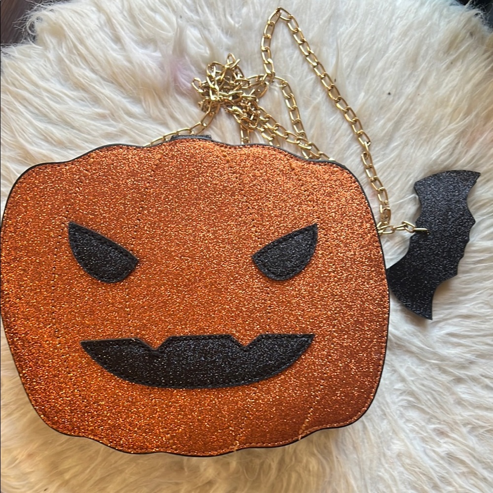 Glittery Orange Pumpkin Crossbody Bag